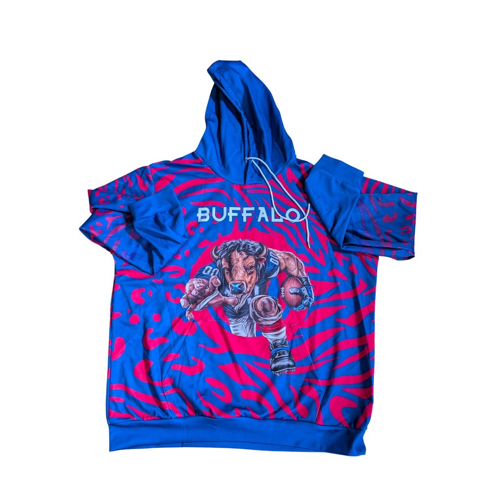 Tvcvuiy Mens Buffalo Football Graphic Hoodie Blue Pink Zebra Print Size XL